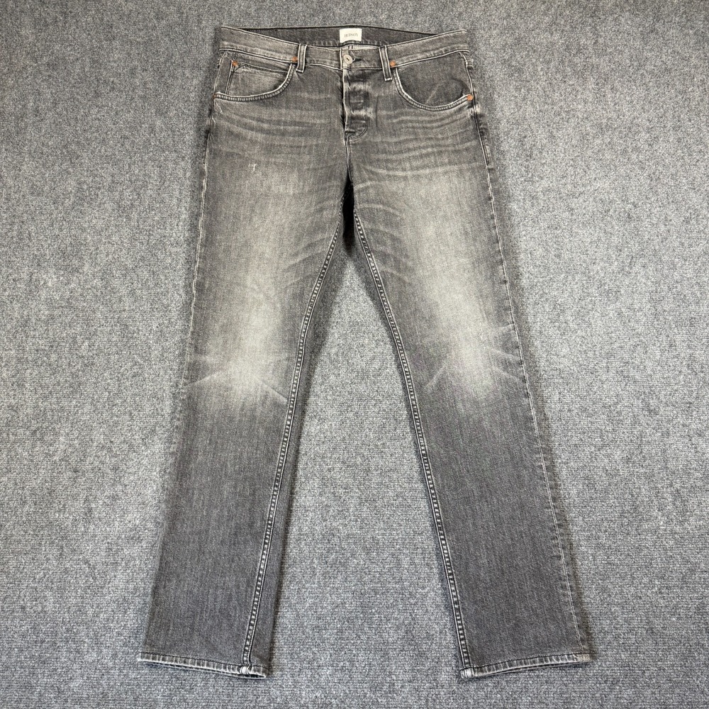 Hudson Straight Jeans Mens 34x33 Gray Regular Stretch Denim Whiskers Casual
